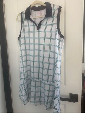 Lilly Green White Plaid Sleeveless Polo Dress with Navy Trim